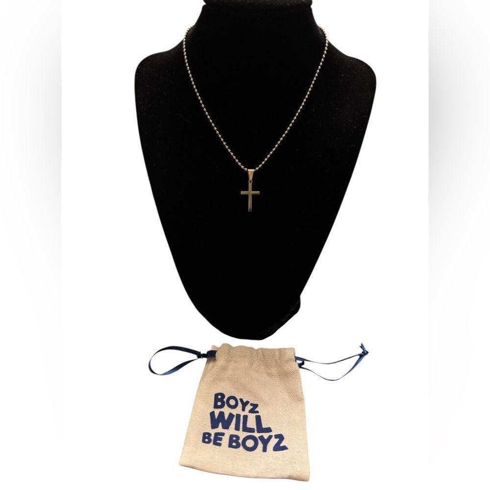Boys will be Boyz silver tone Cross Pendant 14”Necklace
